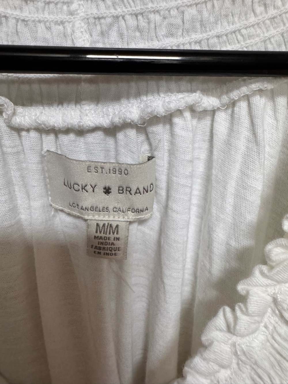 Lucky Brand Embroidered Smocked Peasant Top Women’s M White Knit - Picture 4 of 8